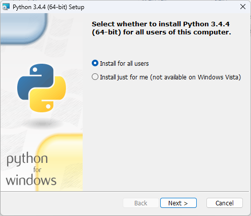 选择“为所有人(For All Users)”